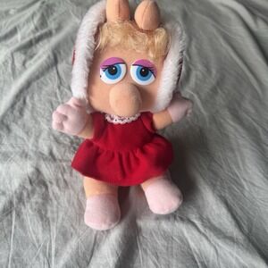 Vintage Miss Piggy Christmas Plush Doll 1987 Muppet Babies Stuffed Toy